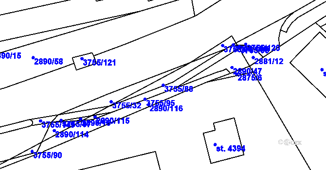 Parcela st. 3755/88 v KÚ Havlíčkův Brod, Katastrální mapa