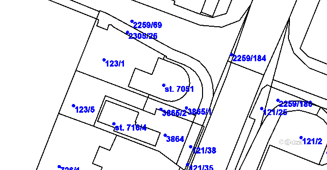 Parcela st. 7051 v KÚ Havlíčkův Brod, Katastrální mapa