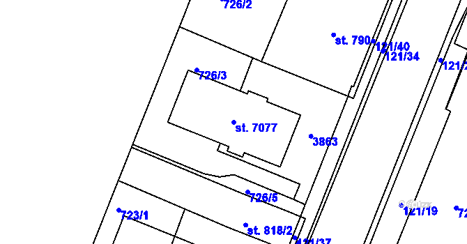 Parcela st. 7077 v KÚ Havlíčkův Brod, Katastrální mapa