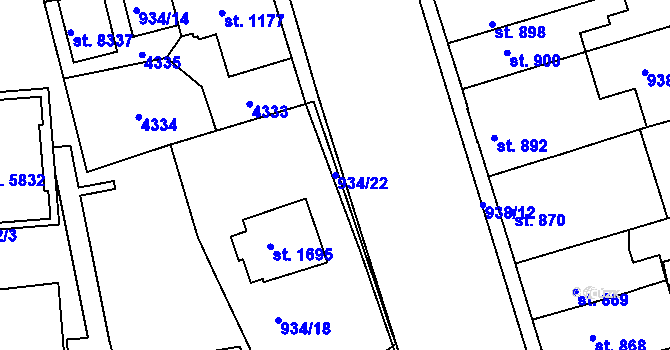 Parcela st. 934/22 v KÚ Havlíčkův Brod, Katastrální mapa
