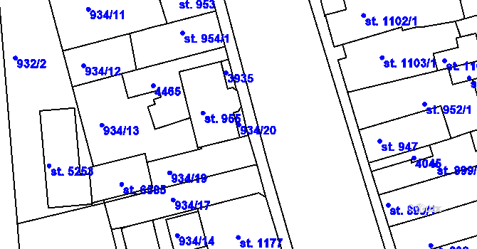 Parcela st. 934/20 v KÚ Havlíčkův Brod, Katastrální mapa