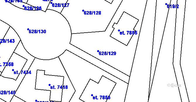 Parcela st. 628/129 v KÚ Havlíčkův Brod, Katastrální mapa