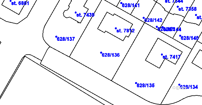 Parcela st. 628/136 v KÚ Havlíčkův Brod, Katastrální mapa