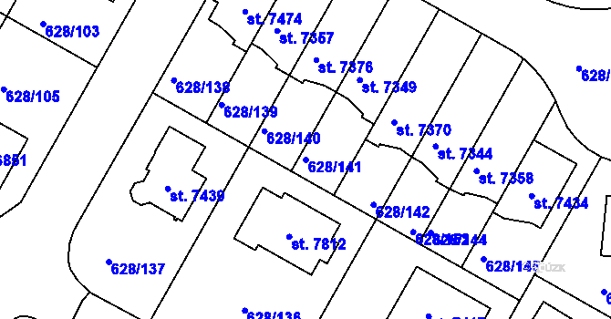 Parcela st. 628/141 v KÚ Havlíčkův Brod, Katastrální mapa