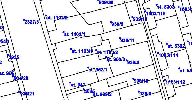 Parcela st. 1103/2 v KÚ Havlíčkův Brod, Katastrální mapa