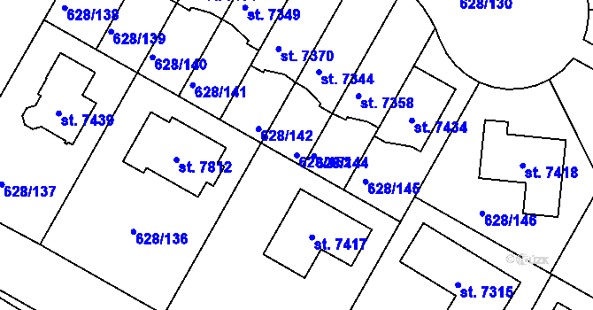 Parcela st. 628/152 v KÚ Havlíčkův Brod, Katastrální mapa