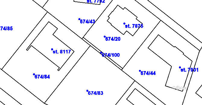 Parcela st. 674/100 v KÚ Havlíčkův Brod, Katastrální mapa