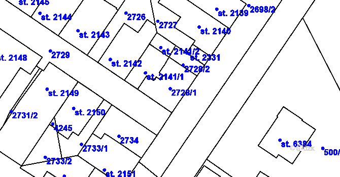 Parcela st. 2728/1 v KÚ Havlíčkův Brod, Katastrální mapa