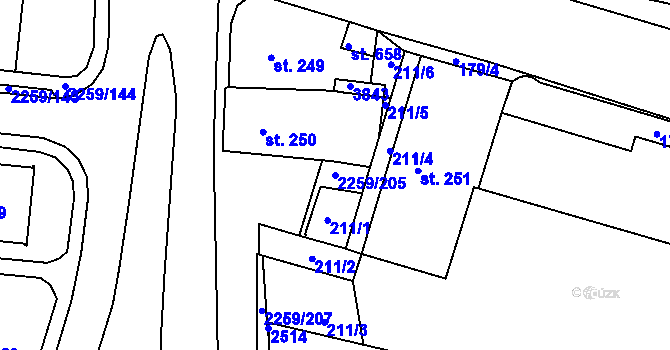 Parcela st. 2259/205 v KÚ Havlíčkův Brod, Katastrální mapa