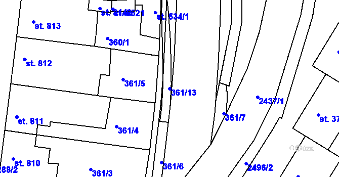 Parcela st. 361/13 v KÚ Havlíčkův Brod, Katastrální mapa
