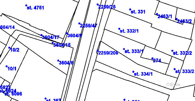 Parcela st. 2259/208 v KÚ Havlíčkův Brod, Katastrální mapa