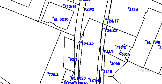 Parcela st. 121/42 v KÚ Havlíčkův Brod, Katastrální mapa