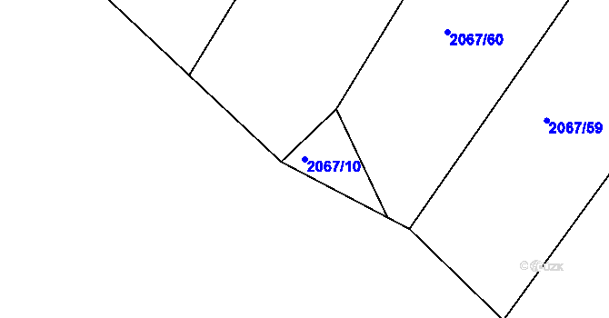 Parcela st. 2067/10 v KÚ Havlíčkův Brod, Katastrální mapa