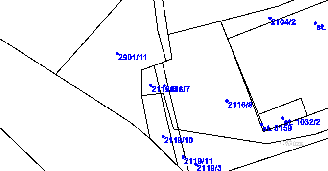 Parcela st. 2116/7 v KÚ Havlíčkův Brod, Katastrální mapa