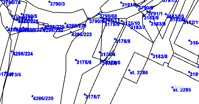 Parcela st. 3176/4 v KÚ Havlíčkův Brod, Katastrální mapa