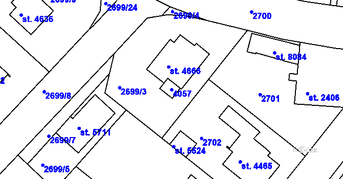 Parcela st. 4057 v KÚ Havlíčkův Brod, Katastrální mapa