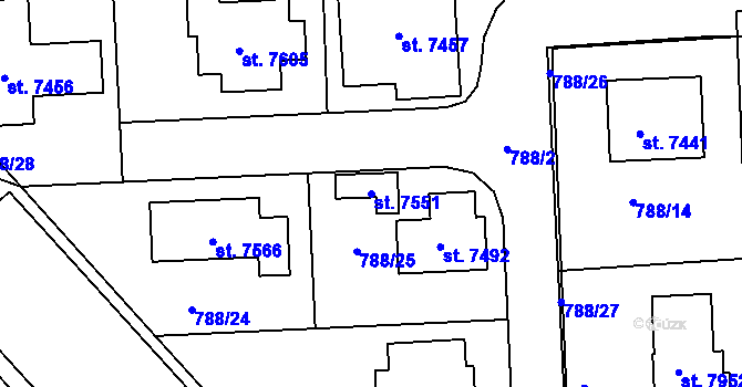 Parcela st. 7551 v KÚ Havlíčkův Brod, Katastrální mapa