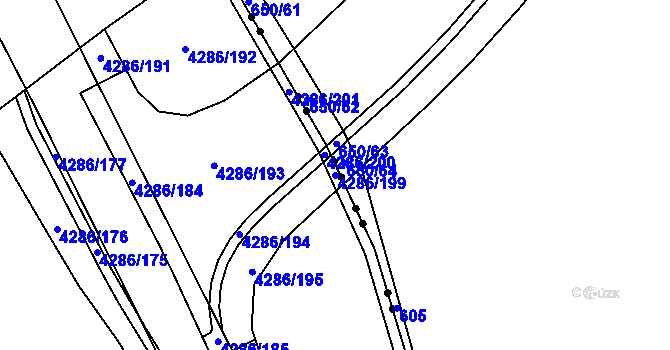 Parcela st. 4286/199 v KÚ Havlíčkův Brod, Katastrální mapa