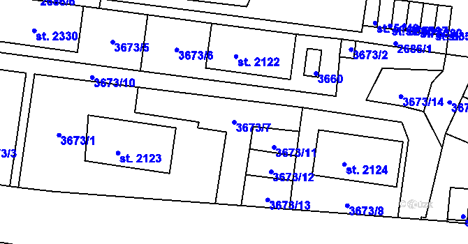 Parcela st. 3673/7 v KÚ Havlíčkův Brod, Katastrální mapa