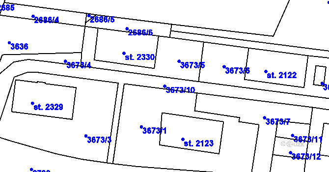 Parcela st. 3673/10 v KÚ Havlíčkův Brod, Katastrální mapa