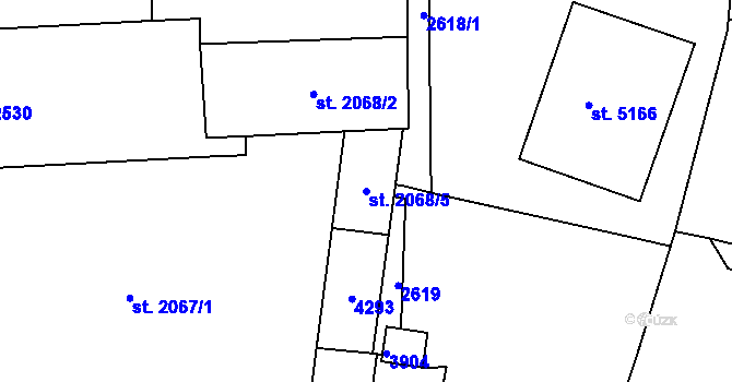 Parcela st. 2068/5 v KÚ Havlíčkův Brod, Katastrální mapa