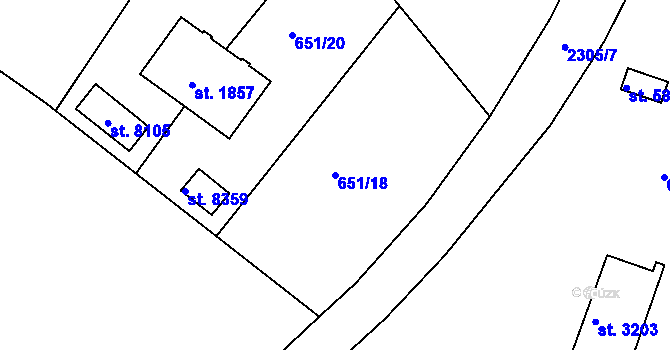 Parcela st. 651/18 v KÚ Havlíčkův Brod, Katastrální mapa