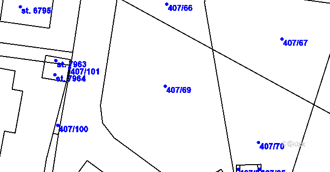 Parcela st. 407/69 v KÚ Havlíčkův Brod, Katastrální mapa
