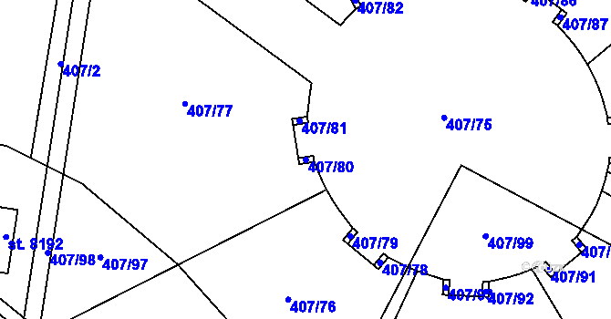 Parcela st. 407/80 v KÚ Havlíčkův Brod, Katastrální mapa