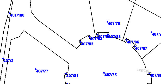 Parcela st. 407/82 v KÚ Havlíčkův Brod, Katastrální mapa
