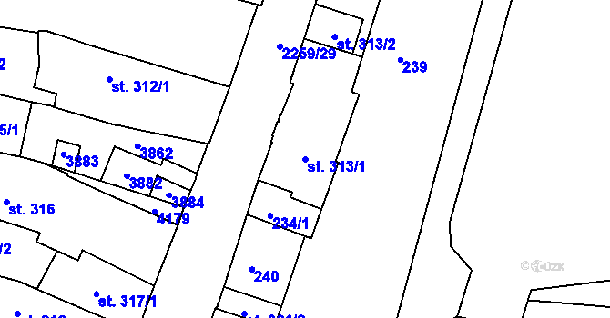 Parcela st. 313/1 v KÚ Havlíčkův Brod, Katastrální mapa