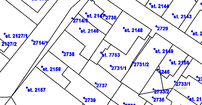 Parcela st. 7753 v KÚ Havlíčkův Brod, Katastrální mapa