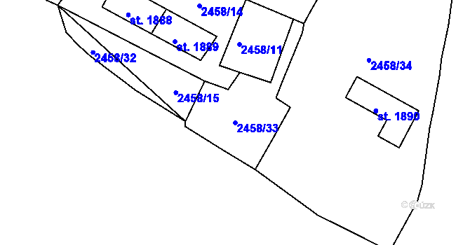 Parcela st. 2458/33 v KÚ Havlíčkův Brod, Katastrální mapa