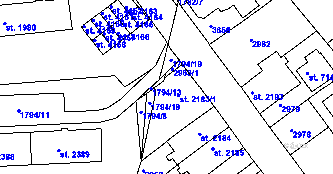 Parcela st. 2963/2 v KÚ Havlíčkův Brod, Katastrální mapa