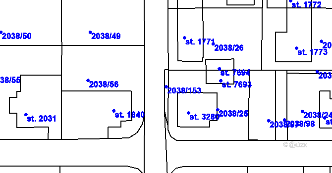 Parcela st. 2038/153 v KÚ Havlíčkův Brod, Katastrální mapa