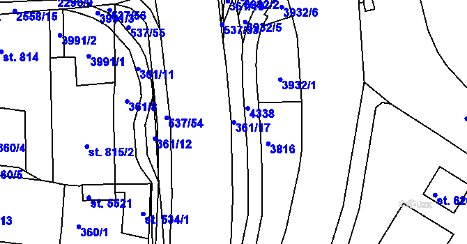 Parcela st. 361/17 v KÚ Havlíčkův Brod, Katastrální mapa