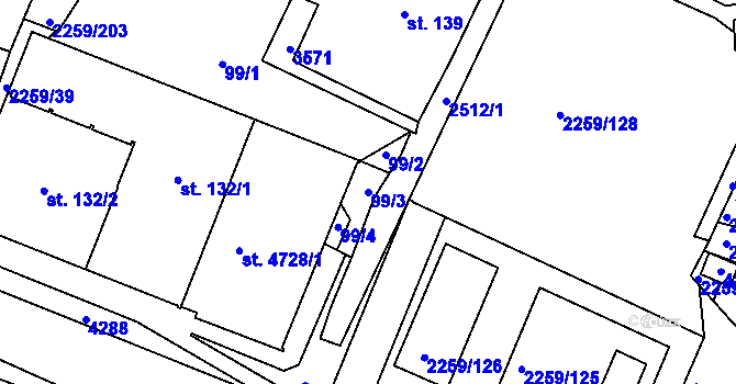 Parcela st. 99/3 v KÚ Havlíčkův Brod, Katastrální mapa