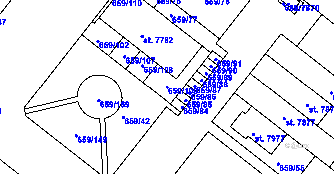 Parcela st. 659/109 v KÚ Havlíčkův Brod, Katastrální mapa