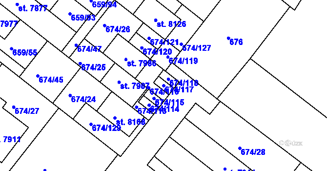 Parcela st. 674/117 v KÚ Havlíčkův Brod, Katastrální mapa