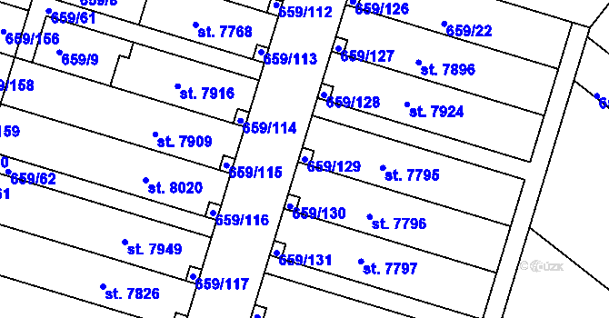 Parcela st. 659/129 v KÚ Havlíčkův Brod, Katastrální mapa