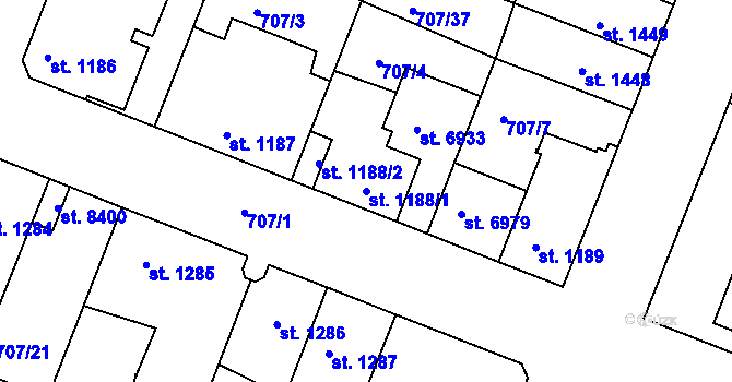 Parcela st. 1188/1 v KÚ Havlíčkův Brod, Katastrální mapa