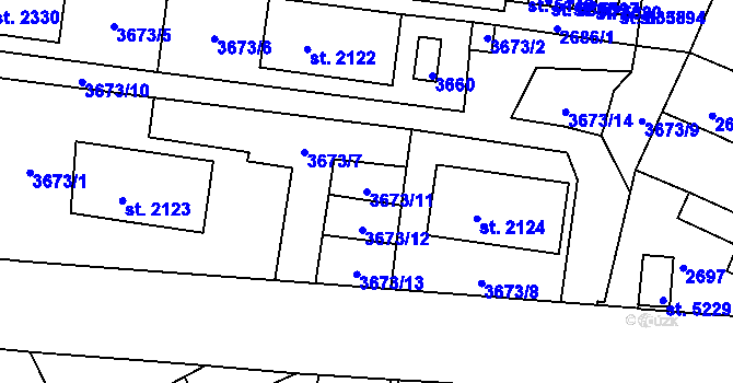 Parcela st. 3673/11 v KÚ Havlíčkův Brod, Katastrální mapa