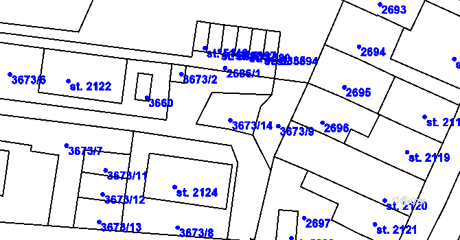 Parcela st. 3673/14 v KÚ Havlíčkův Brod, Katastrální mapa