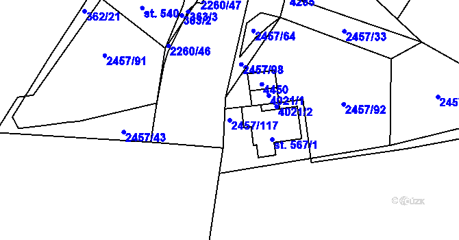 Parcela st. 2457/117 v KÚ Havlíčkův Brod, Katastrální mapa