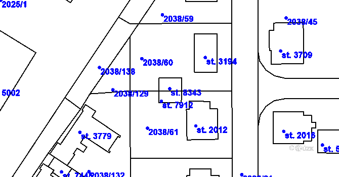 Parcela st. 8343 v KÚ Havlíčkův Brod, Katastrální mapa