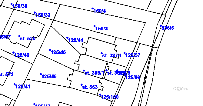Parcela st. 387/1 v KÚ Perknov, Katastrální mapa