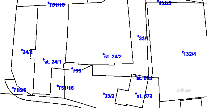 Parcela st. 24/2 v KÚ Perknov, Katastrální mapa