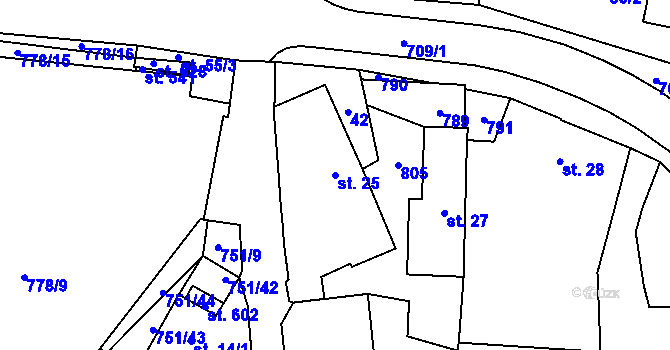 Parcela st. 25 v KÚ Perknov, Katastrální mapa