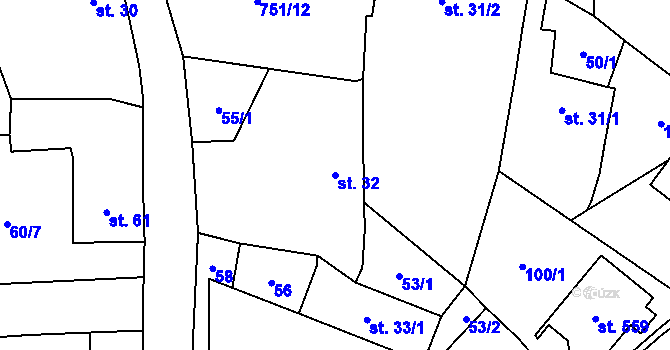 Parcela st. 32 v KÚ Perknov, Katastrální mapa