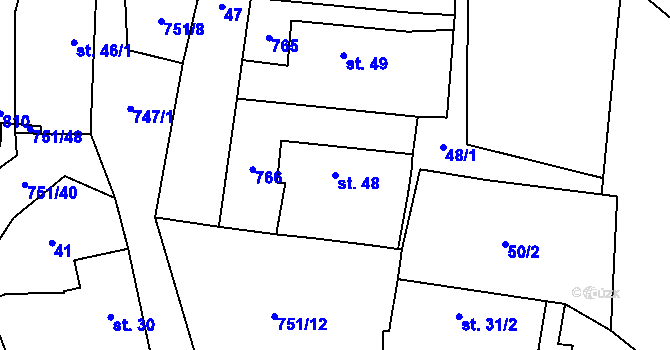Parcela st. 48 v KÚ Perknov, Katastrální mapa