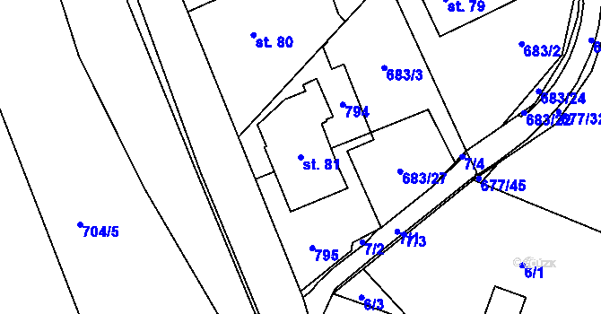 Parcela st. 81 v KÚ Perknov, Katastrální mapa